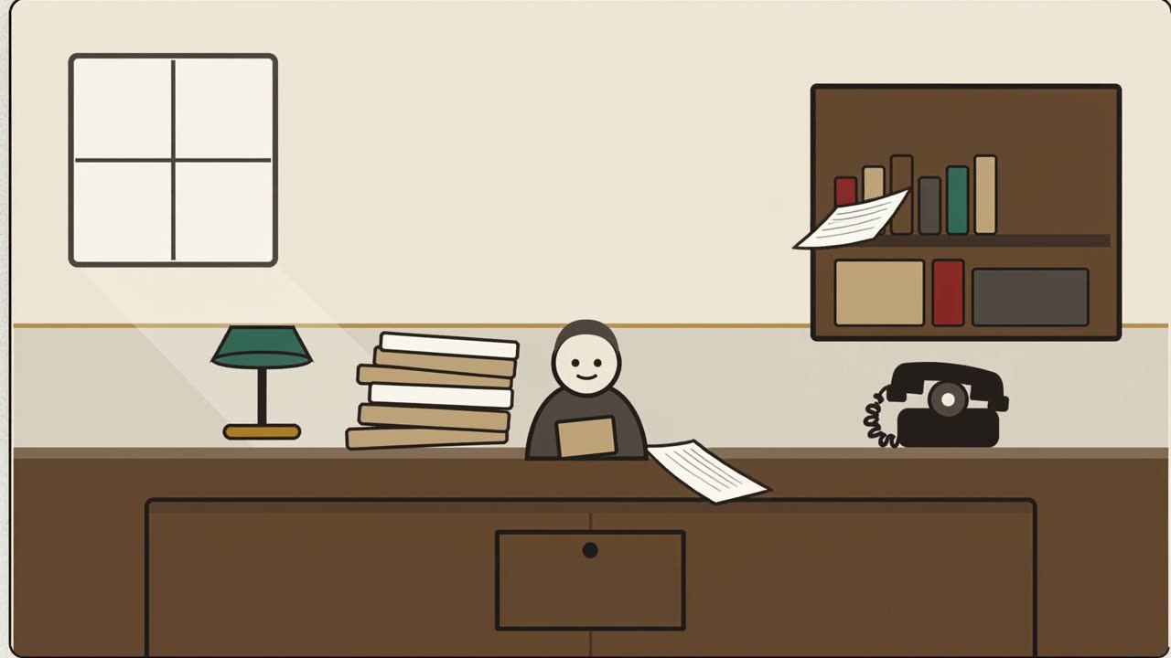 Le Jeu du Barreau — bureau d'avocat (lampe, dossiers, téléphone vintage)